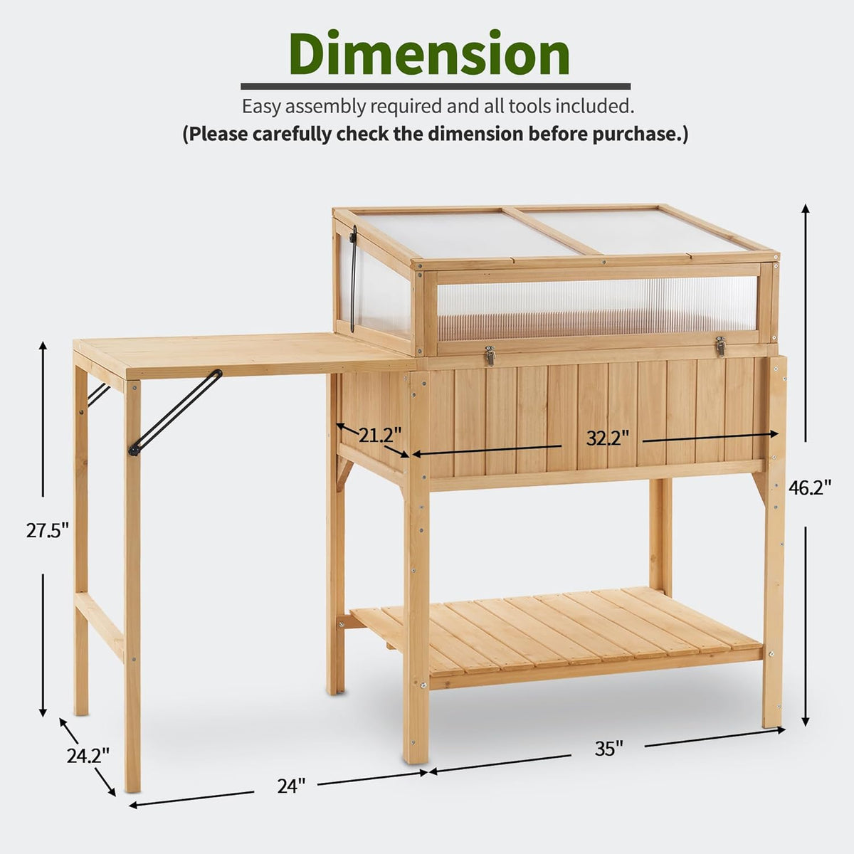 Macrout Cold Frame Greenhouse with Foldable Potting Table, Raised Garden Bed Planter Box with Legs