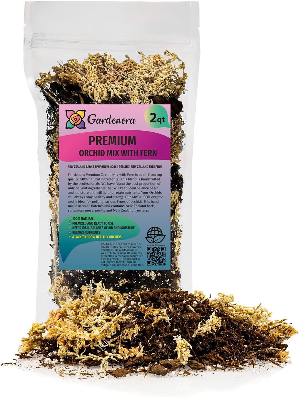 Gardenera Premium Orchid Mix by GARDENERA | Fern + New Zealand Pine Bark + Sphagnum Moss + Perlite