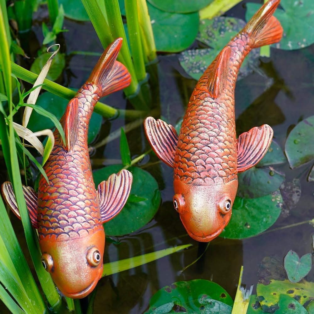 Antique Ceramic Koi Fish Garden Statues - Set of 2 | Exquisite Fish Sculptures for Outdoor, Patio