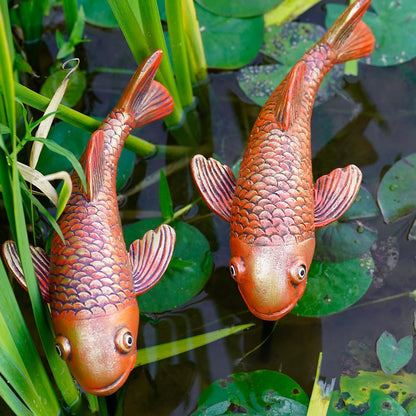 Antique Ceramic Koi Fish Garden Statues - Set of 2 | Exquisite Fish Sculptures for Outdoor, Patio