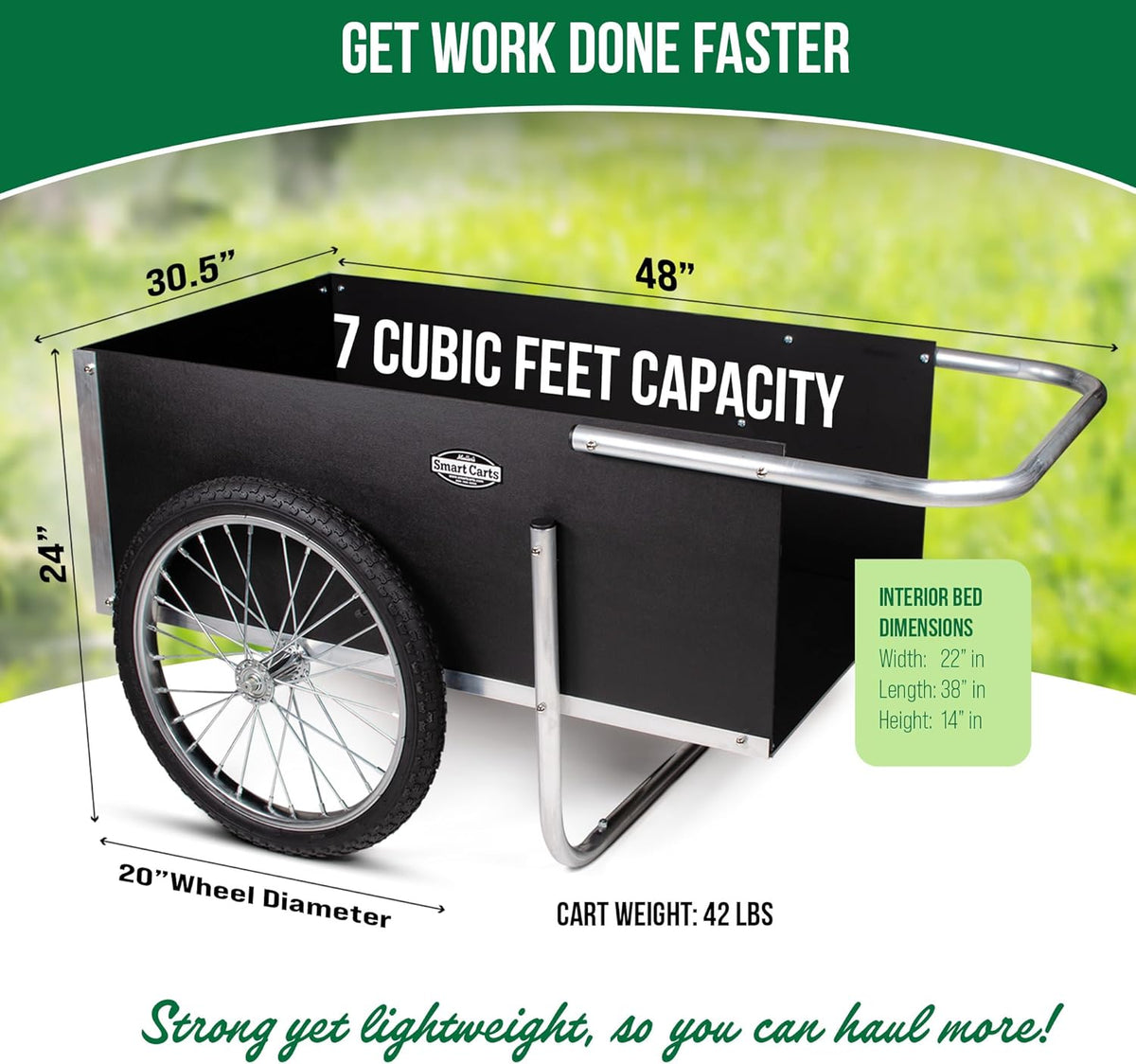 Smart Carts Ultimate Gardener Cart with 7 CF Capacity, Large 20-Inch Wheels for Effortless