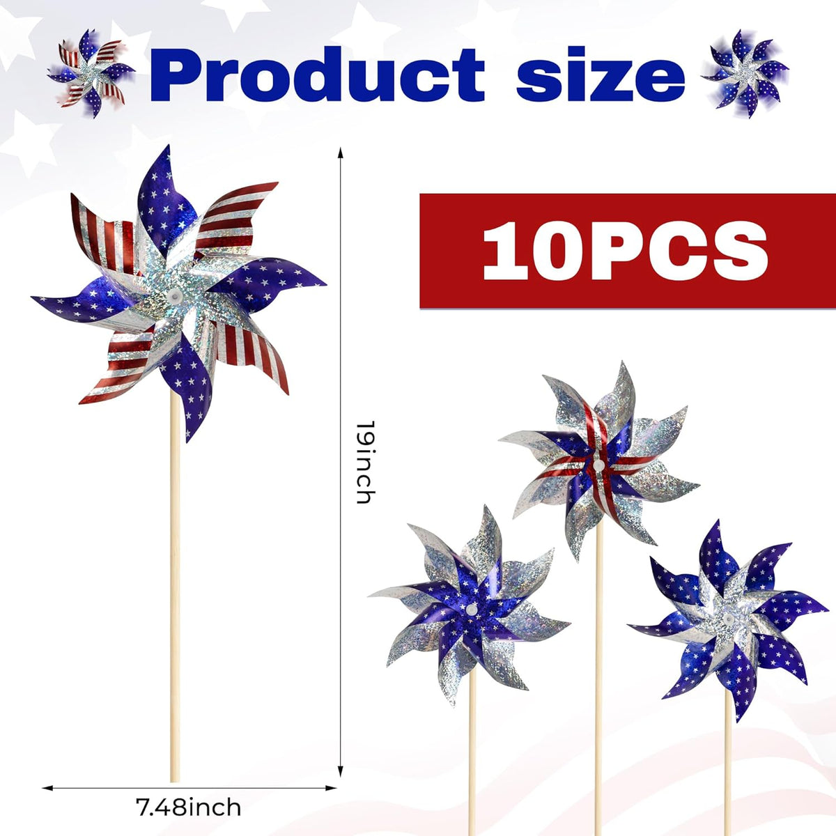 HOOSUN 10 Pcs Patriotic Pinwheels for Yard and Garden,Patriotic Decorations American Flag Pinwheels