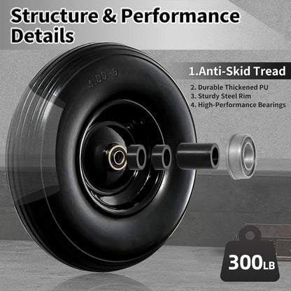 13 Inch Solid Tire Wheel - Replacement 4.00-6" Flat Free Heavy Duty Wheel with 5/8", 3/4" Bearings