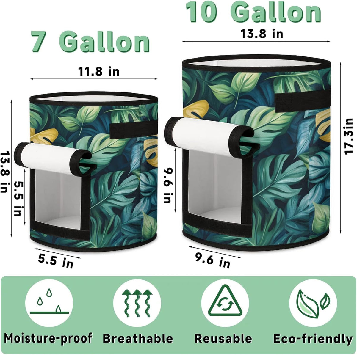 Green Leaves Plant Grow Bags 7 Gallon Thickened Nonwoven Plant Pot Flowers Vegetable Potato Fruit