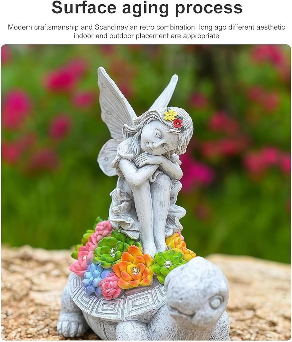 Solar Angel Garden Statue，Solar Garden Statue Angel and Turtle,Figurines Outdoor Decor,Outdoor
