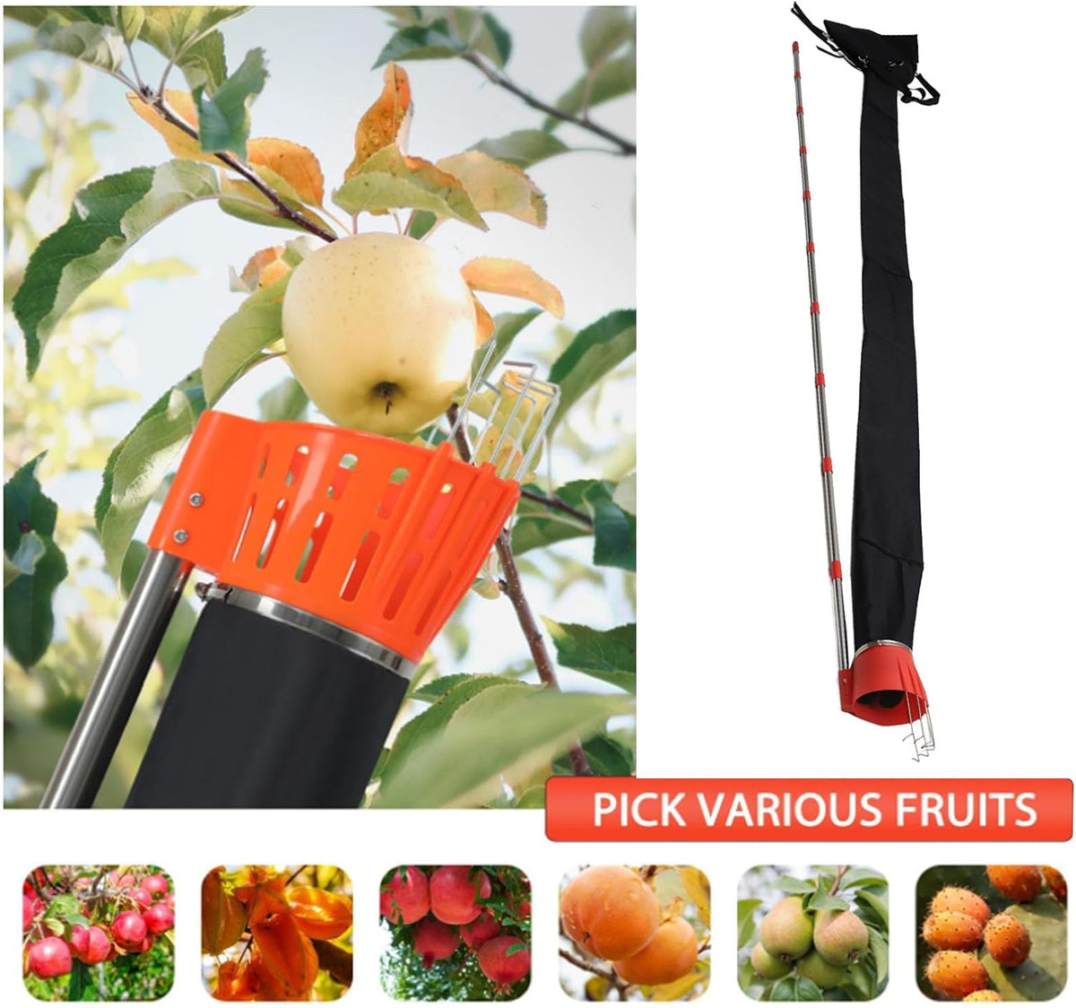 lyrlody Fruit Picker Pole Tool with Basket Telescoping Long Handle, 13FT Adjustable Orange Picker