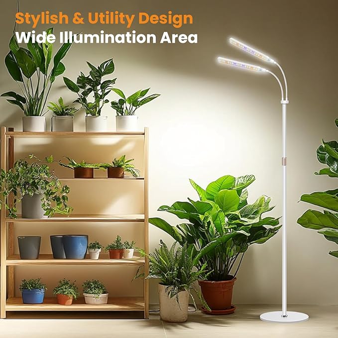 Grow Lights for Indoor Plants with Stand, 2-Heads Full Specturm Plant Grow Light with 4/8/12/16H