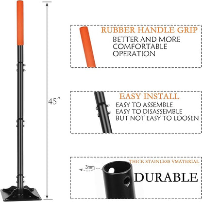 Steel Tamper 8in×8in, 45in Long-Handled Hand Tamper with Rubber Grip, Durable Ground Tamper, Ideal