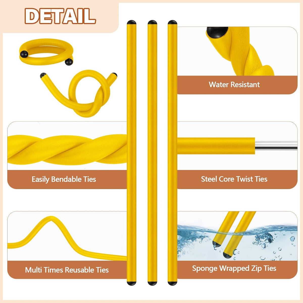 20 Pcs 17 Inch EVA Foam Twist Rubber Ties Reusable Bendable Cable Tie Straps Flexible Heavy Duty