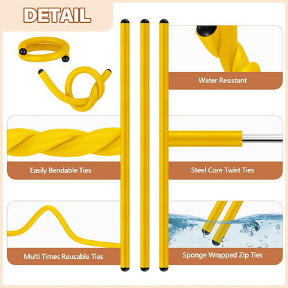 20 Pcs 17 Inch EVA Foam Twist Rubber Ties Reusable Bendable Cable Tie Straps Flexible Heavy Duty