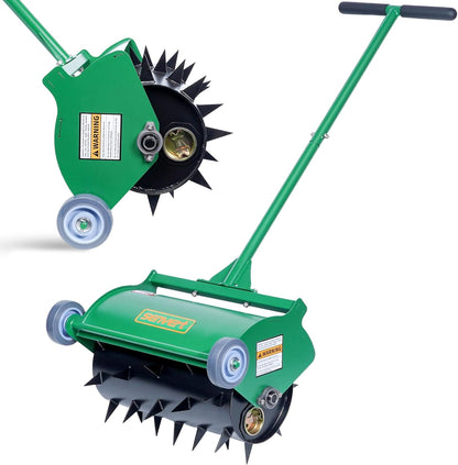 Rolling Lawn Aerator, Heavy Duty Push Spike Aeration Tool Up to 55 lbs, Manual Rotary Grass Aerator