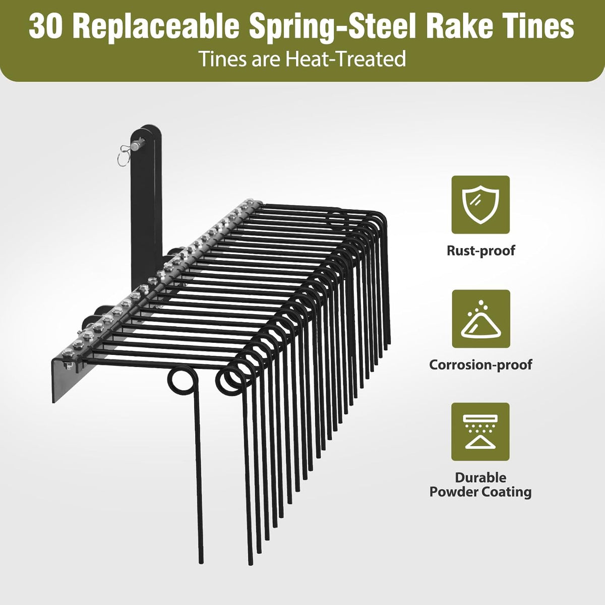 GAOMON 72 Inch Pine Straw Rake, 30 Coil Spring Tines Durable Powder Coated Steel Tow Behind