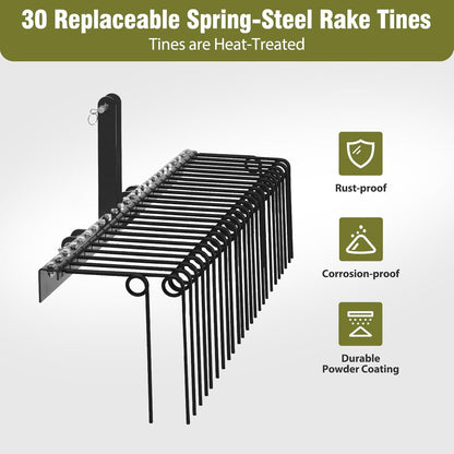 GAOMON 72 Inch Pine Straw Rake, 30 Coil Spring Tines Durable Powder Coated Steel Tow Behind