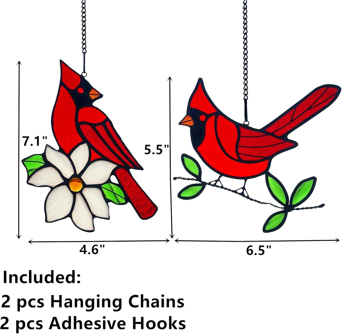 2 Packs Stained Glass Red Cardinal Memorial Gifts for Women, Stained Glass Window Hanging, Red