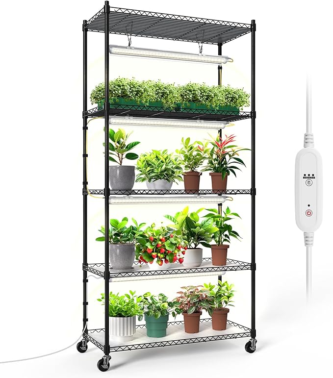 Bstrip Plant Shelf with Grow Lights, 5-Tier Plant Stand with T8 24W Grow Light for Indoor Plants