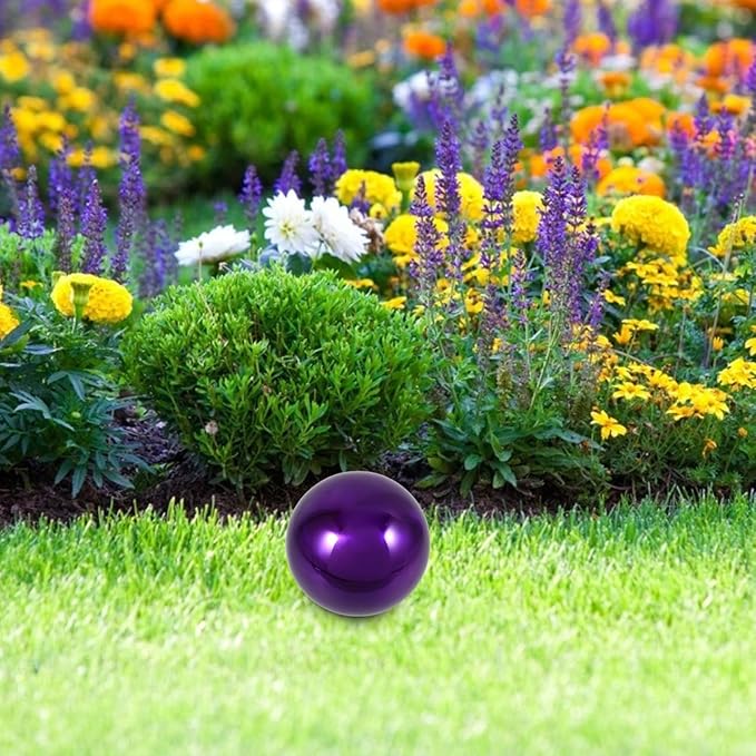 Stainless Steel Purple Gazing Ball - 5 Inch Mirror Reflective Sphere for Garden Decor Eye-Catching