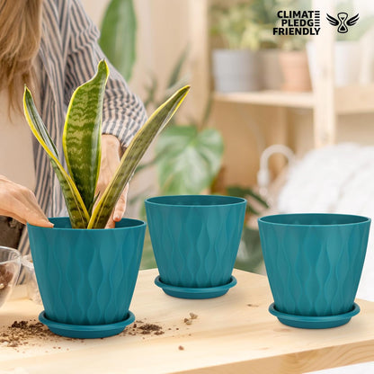 6 inch Plant Pots, 5 Pack Flower Pots Outdoor Indoor, Planters with Drainage Hole and Tray