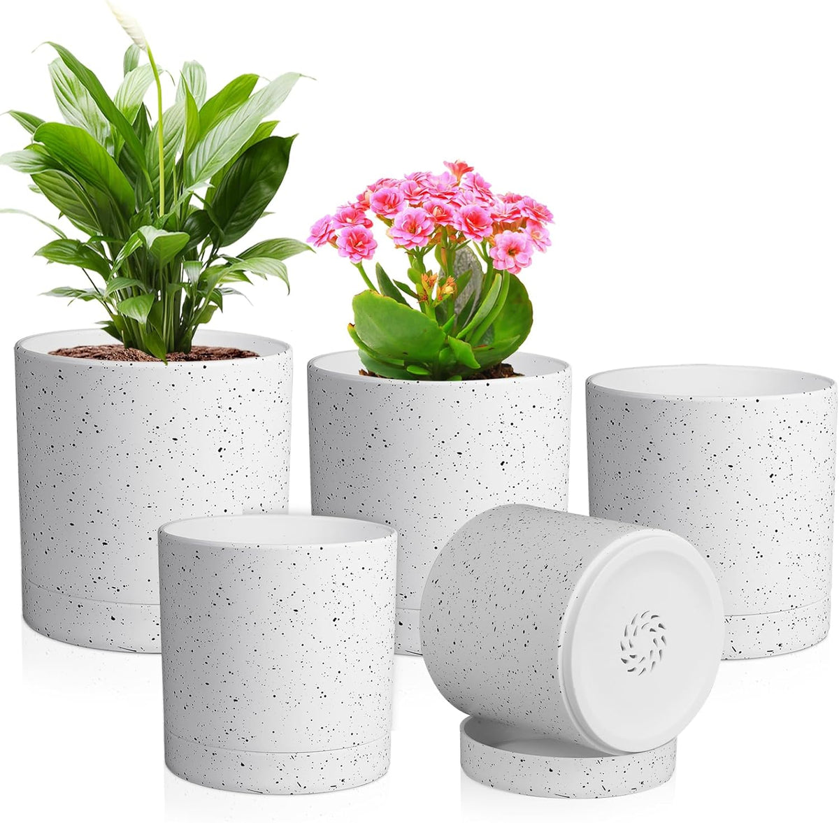 7/6.5/6/5/4 inch Plant Pots, 5 Pack Cylinder Flower Pots for Small Indoor Outdoor Plants, Plastic
