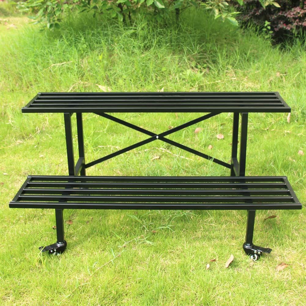 Zhongma 2 Tier Sturdy Metal Plant Stand with Wheels Heavy Duty Plant Holder for Home Indoor and
