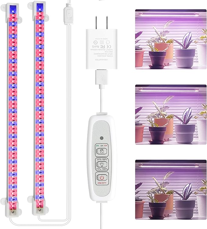 Mosthink LED Grow Light for Indoor Plants, 20W Grow Light Strips with Auto On/Off Timer, 48 LEDs /4