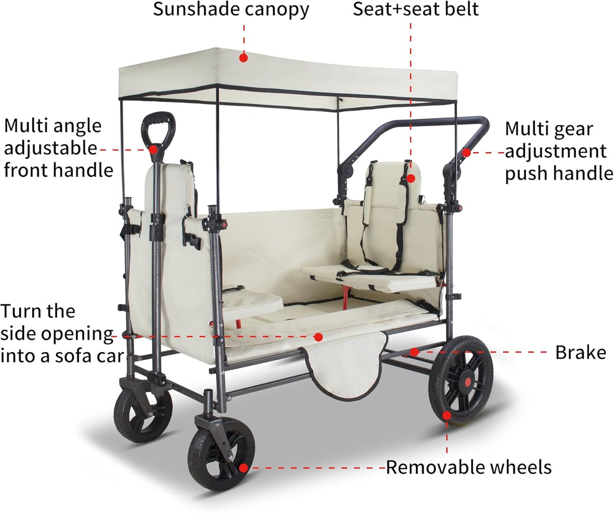 TMZ Collapsible Wagon Cart with Side-Opening Seat Conversion Design, Foldable Utility Wagon with 2