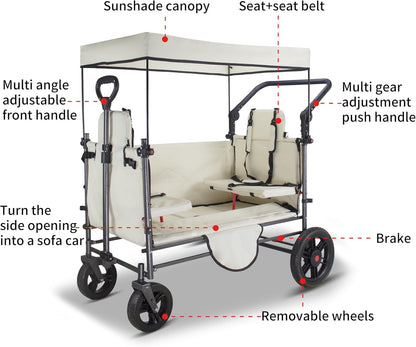 TMZ Collapsible Wagon Cart with Side-Opening Seat Conversion Design, Foldable Utility Wagon with 2