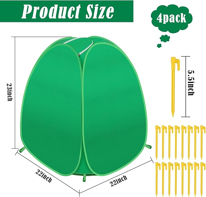 4 Pack Plant Covers Freeze Protection, Pop Up Shrub Frost Covers for Outdoor Plants Warm Plant