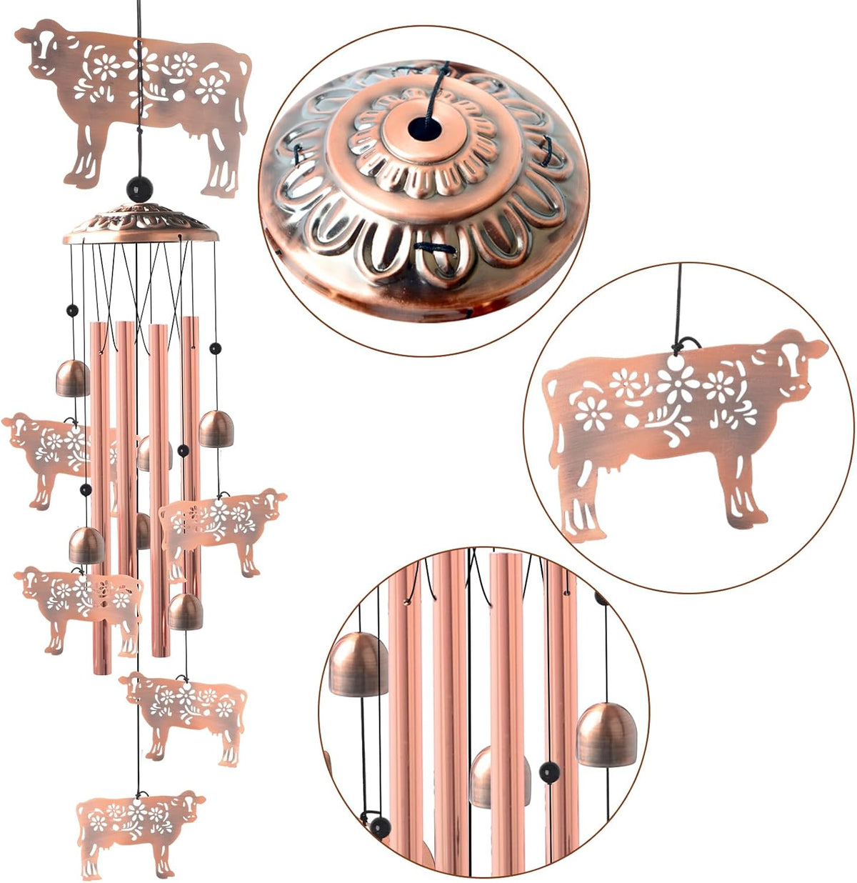 Wealth Attraction Ox Brass Wind Chime - Cow Wind Chimes for Outside,Cow Gifts for