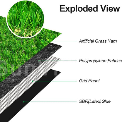 Artificial Grass Turf 4FTX45FT, 1.38" Pile Height Realistic Synthetic Grass, Indoor Outdoor Pet