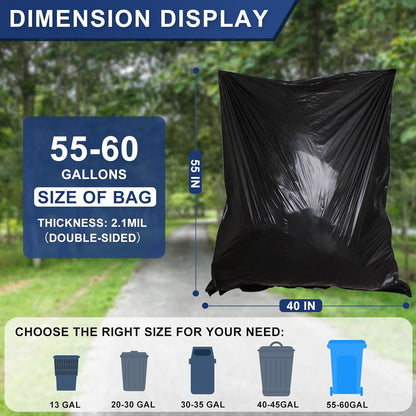 55-60 Gallon Trash Bags Heavy Duty 2.1 Mil - 39''x55'' 100 Count Extra Thick Black Garbage Bags