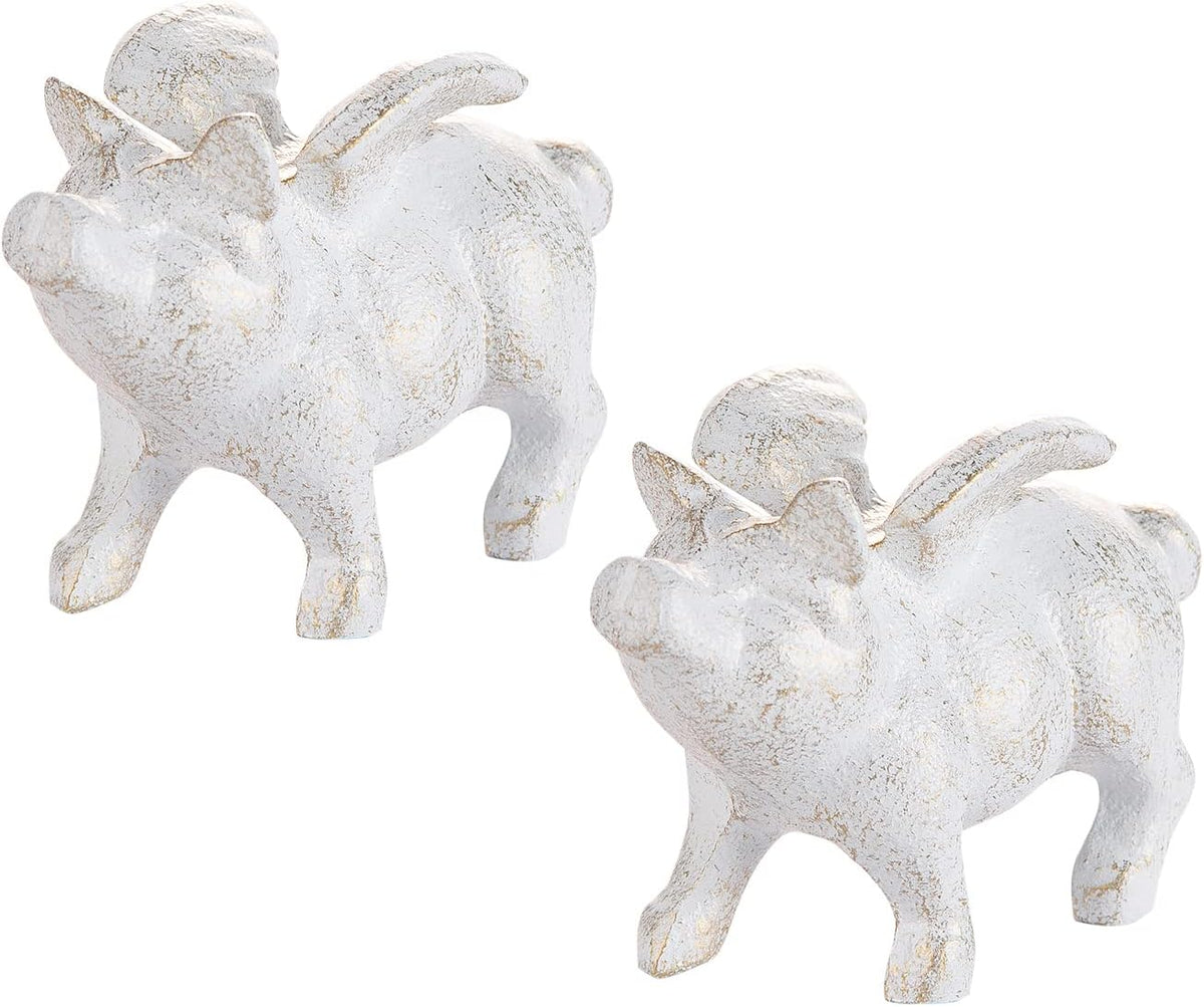 Sungmor 2PC Small Hog Heaven Flying Pig Statues, Cast Iron Animal Angel Figurine, Garden Patio Yard