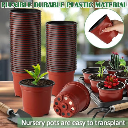 4 inch Round Nursery Pots 60pcs, 12 Cell Nursery Pots Trays 5 Pcs, Sturdy Seeds Starting