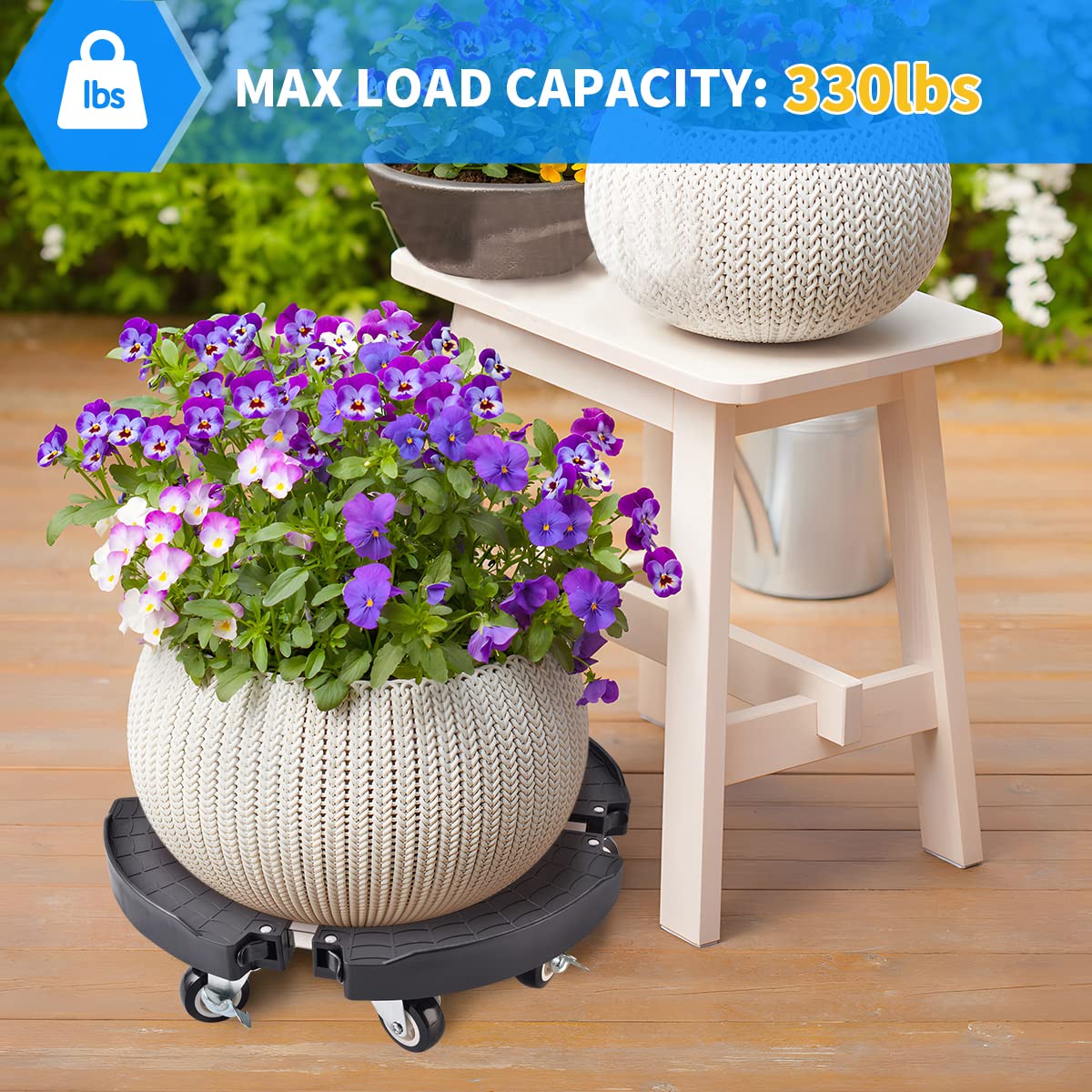 TreeGun Plant Caddy with Wheels Heavy Duty with 8 Lockable Casters, Rolling Plant Stand Adjustable