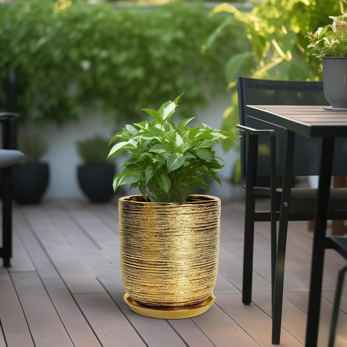 Ceramic Flower Pot for Indoor Plants - 10 Inch Plant Pot with Drainage Hole and Saucer, Decorative