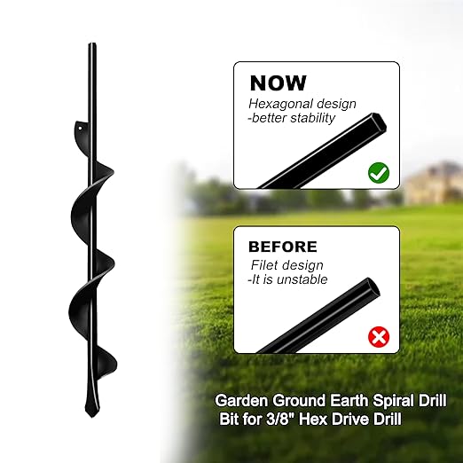 1.7"x15" Garden Auger Drill Bit for Planting Solid Shaft Bulb Auger, Heavy Duty Garden Spiral Drill