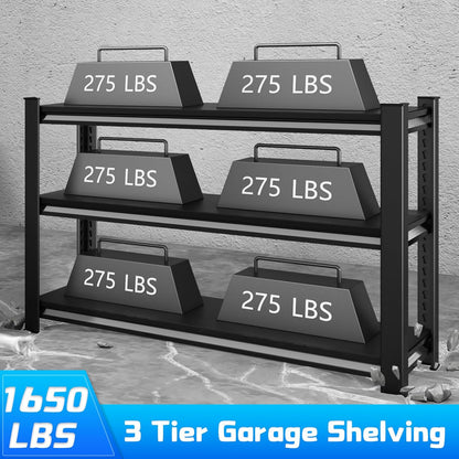 3-Tier Garage Shelving Heavy Duty，48" W Metal Shelving Unit for Garage, 1650 lbs Load Capacity