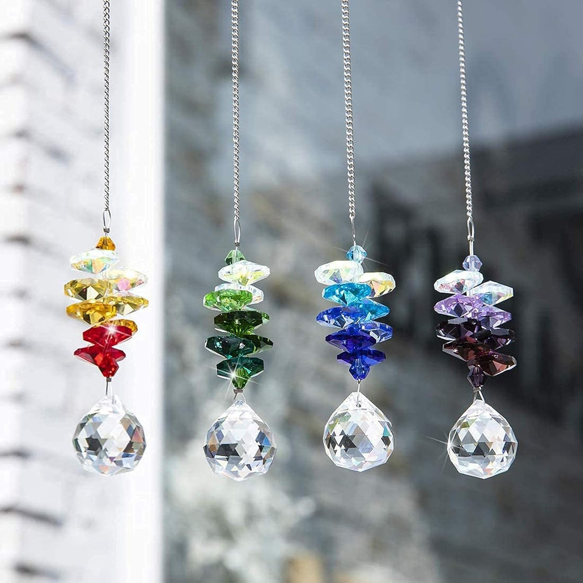 HDCRYSTALGIFTS 4PCS Crystal Hanging Sun Catchers for Window Indoor Rainbow Maker Suncatchers
