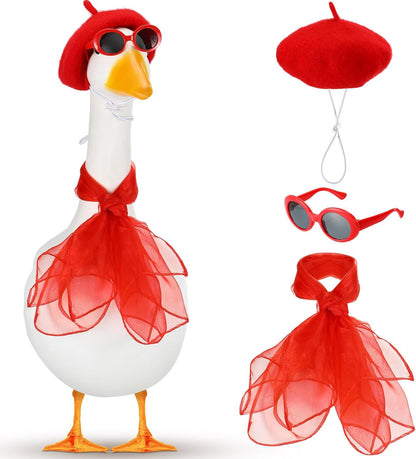 Yaomiao 3 Pcs French Porch Goose Outfit Set for 23'' 17'' Cement Plastic Lawn Goose Costume 50s