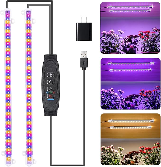 Two Strip Growing Lamp for Indoor Plants, Red & Blue & Yellow Full Spectrum LED Grow Light Strips