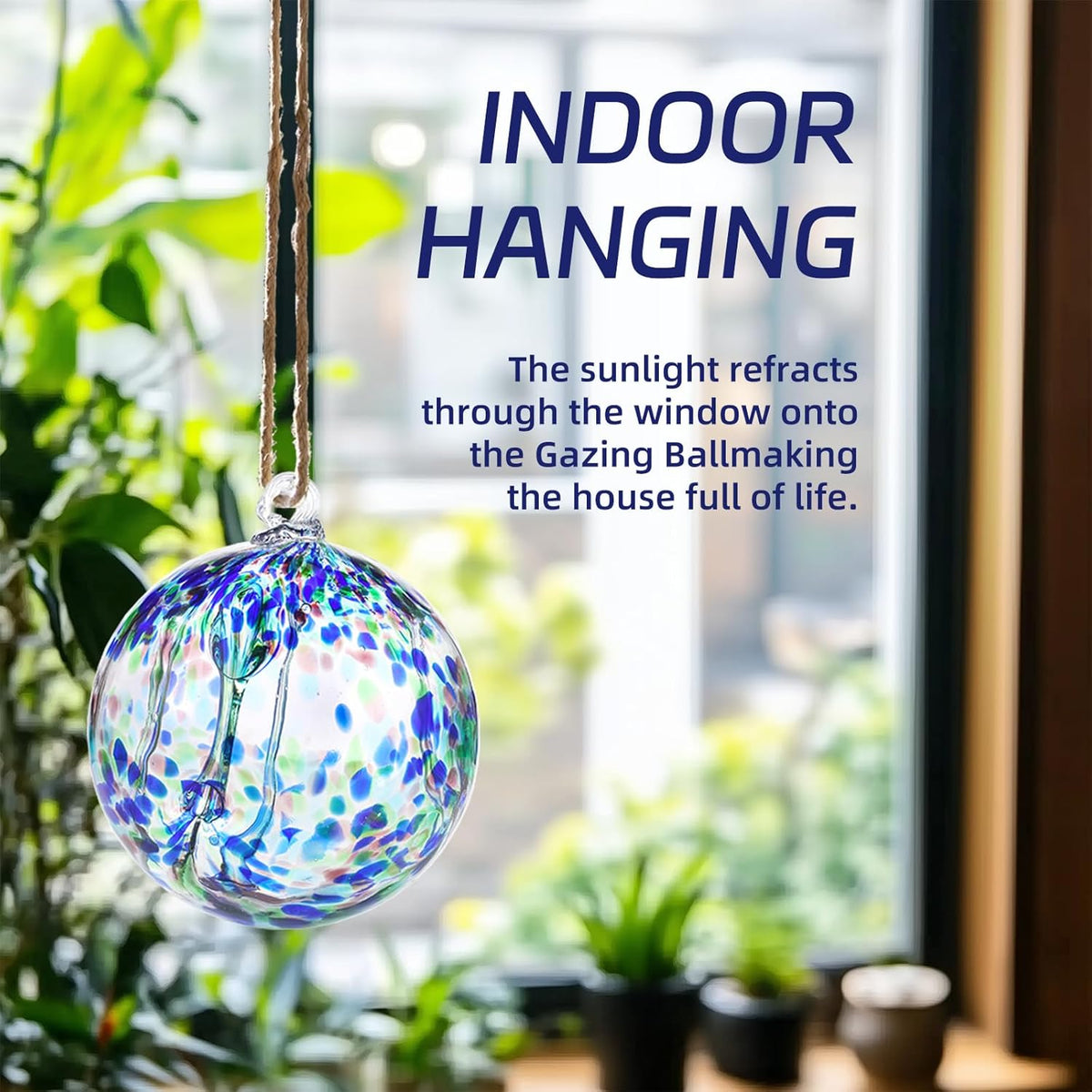 VOREEN 6" Hanging Glass Garden Gazing Ball Hand Blown Glass Witch Ball Christmas Ornament