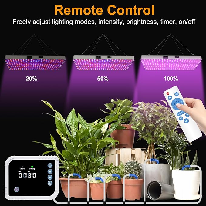 LED Grow Light with Automatic Watering System for Indoor Plants, Full Spectrum Plant Light with