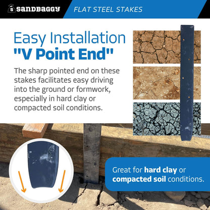 Sandbaggy Flat Steel Stakes for Concrete Forms with Nail Holes - 1.5" Wide - Painted - Removable