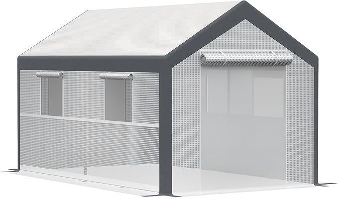 Outsunny 12' x 7' x 7' Walk-in Greenhouse, Outdoor Garden Warm Hot House with 4 Roll-up Windows, 2