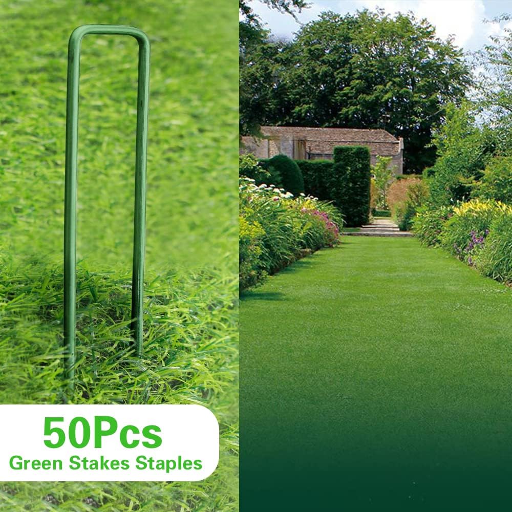 Bakulyor 50Pcs Green Landscape Staples 6 Inch Garden Artificial Turf Stakes Staples, 11 Gauge Lawn