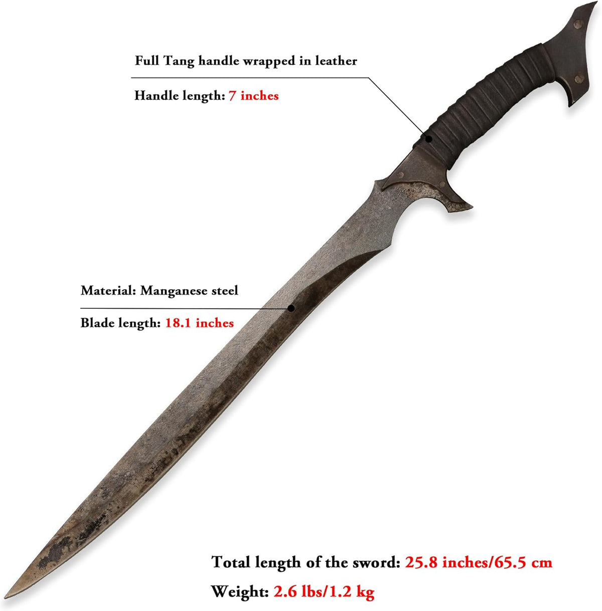 SV Handmade cast Manganese Steel Chopping Blade Sword, Full Tang, Outdoor, Hunting, Camping