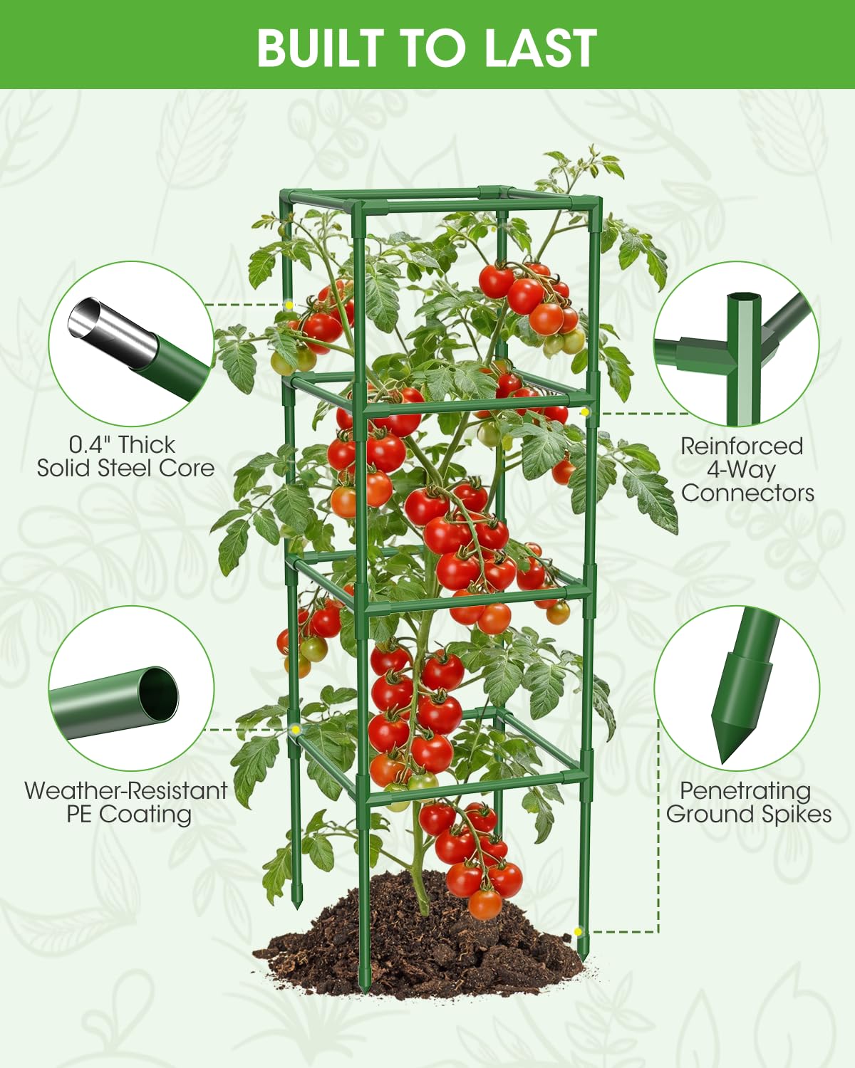 MQHUAYU 3 Pack Tomato Cages,Square Tomato Plant Stakes Support Cages Trellis for Garden Climbing