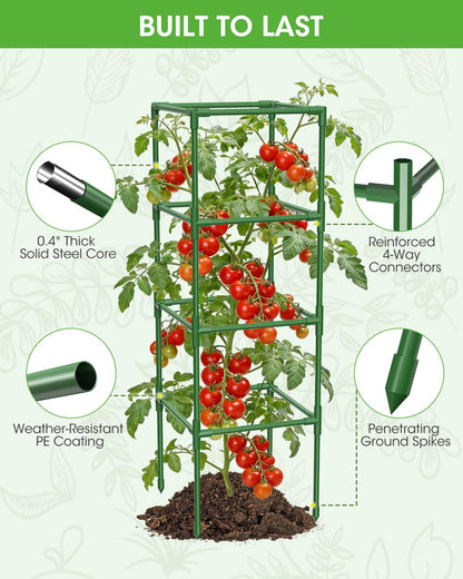 MQHUAYU 3 Pack Tomato Cages,Square Tomato Plant Stakes Support Cages Trellis for Garden Climbing