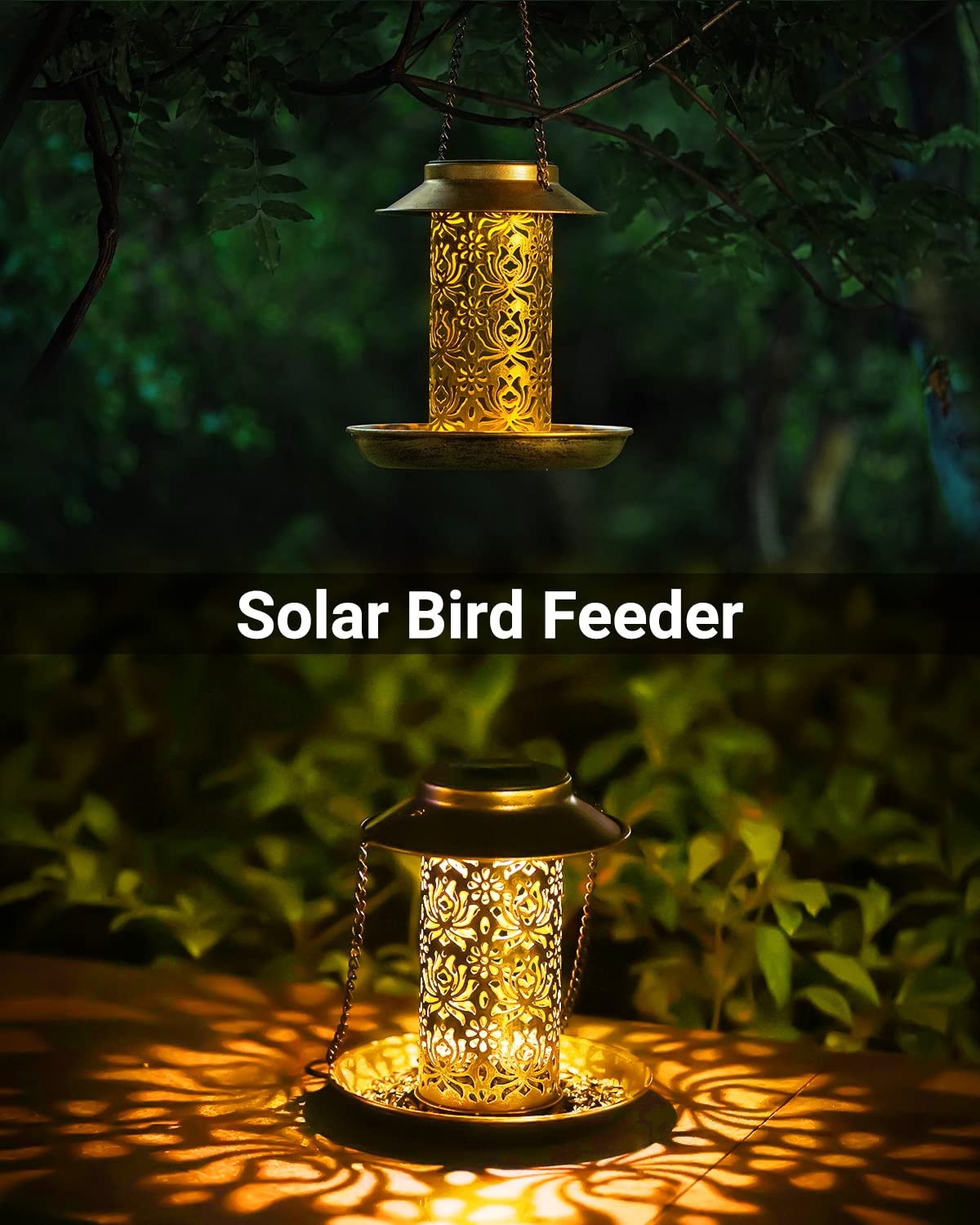 SWEETFULL Solar Bird Feeder for Outdoors Hanging, Metal Wild Bird Feeder for Cardinals Solar Garden