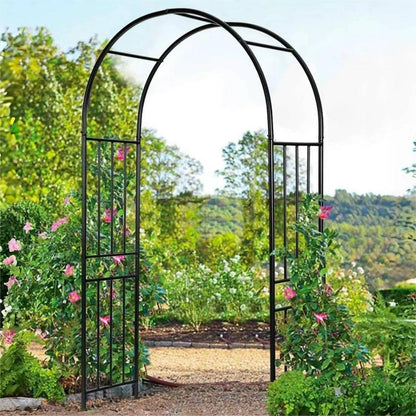 LDAILY Moccha Garden Arch Arbor Trellis, 7.2Ft Outdoor Steel Arbor with Stakes, Metal Archway for