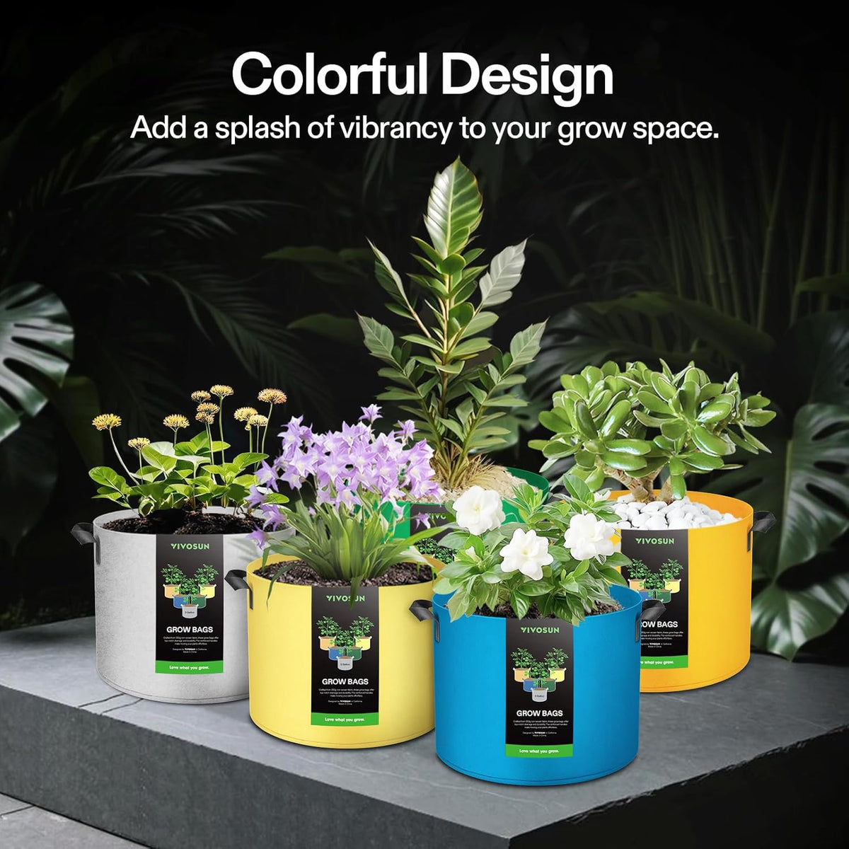 VIVOSUN 5-Pack 7-Gallon Colored Grow Bags, 350G Thick nonwoven Fabric Pots with Handles for